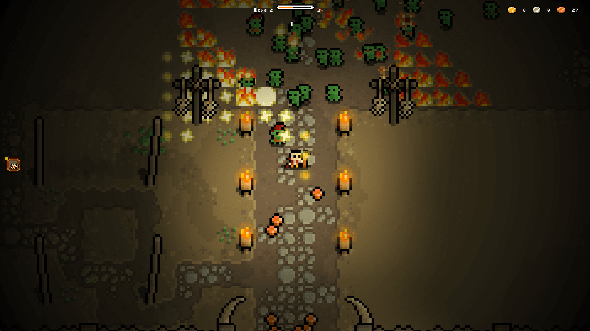 A fire rages through an orc encampment. 