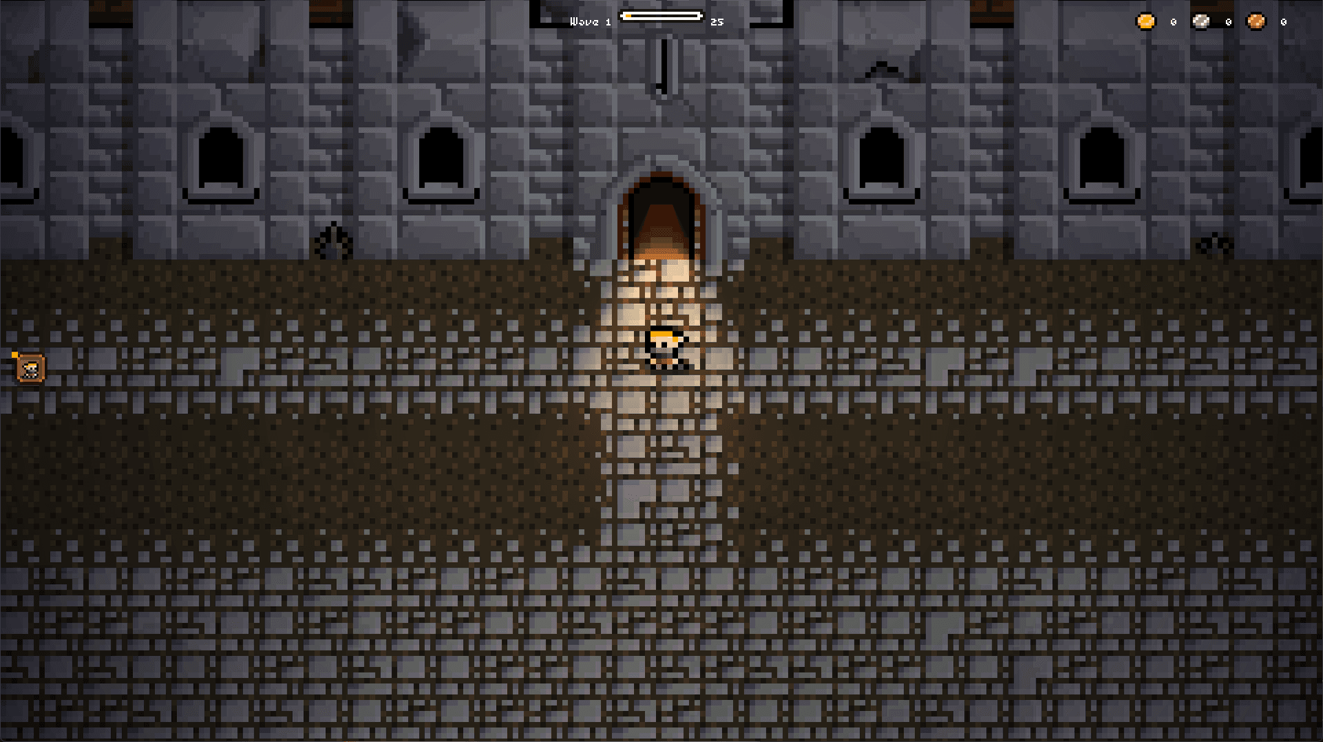 A player exits Thornhallow Keep in to a courtyard.